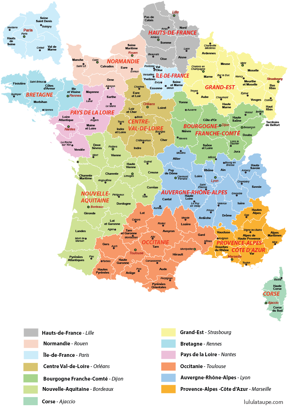 Carte des nouvelles régions françaises (2016)