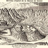 Aiguebelle (Savoie) Le château-fort de Charbonnières, gravure
