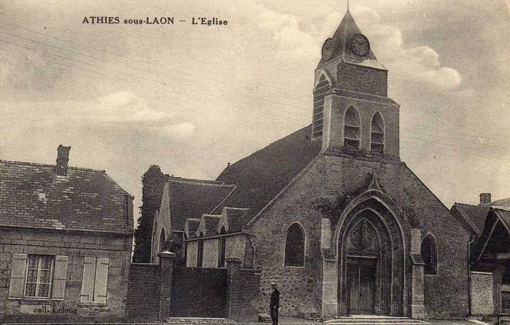 Athies-sous-Laon (Aisne) CPA église Saint Quentin