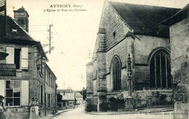 Attichy oise cpa eglise et rue du chateau