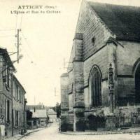 Attichy oise cpa eglise et rue du chateau