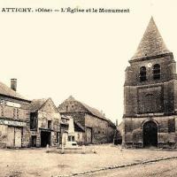 Attichy oise cpa eglise monument aux morts et familistere