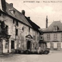 Attichy oise cpa place de l ecole et porte ancien chateau