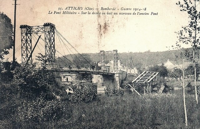 Attichy oise cpa pont bombarde en 1915