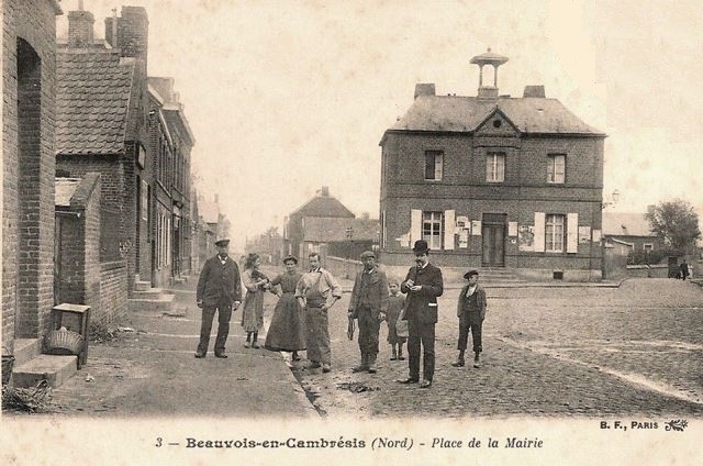 Beauvois en cambresis 59 la mairie et la place cpa