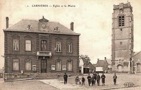 Carnieres 59 l'eglise et la mairie cpa