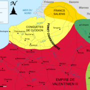 Carte des conquêtes de Clodion dit le Chevelu