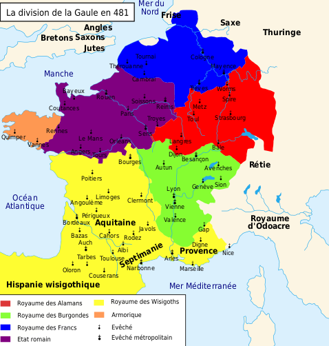 Carte de la Gaule avant le décès Childéric