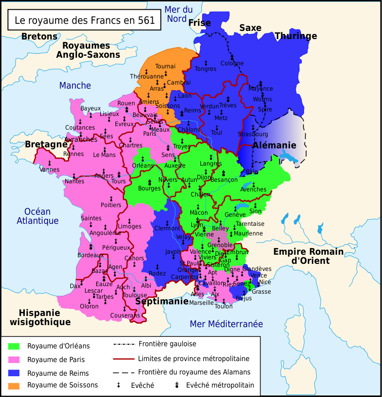 Carte royaume Franc en 561