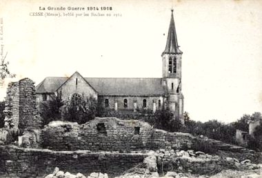 Cesse (Meuse) L'église et ruines 1914-1918 CPA