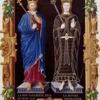 Chilpéric Ier, son frère, et sa 3ème épouse Frédégonde