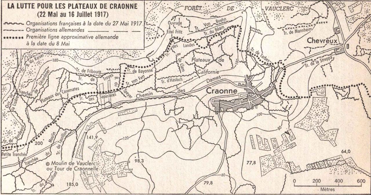 Craonne (Aisne) Carte du Chemin des Dames 1917