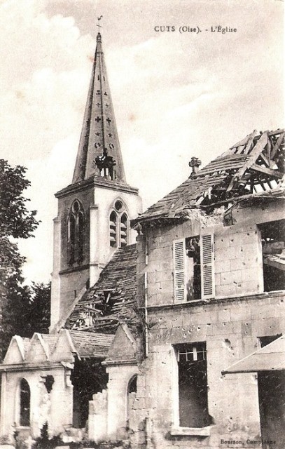 Cuts oise cpa l eglise apres 1914 1918