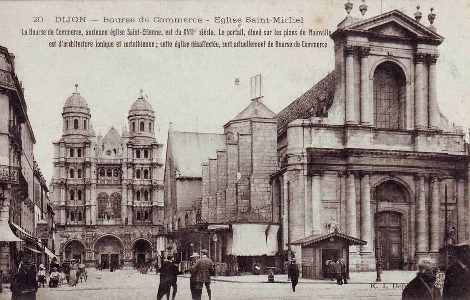 Dijon (Côte d'Or) L'église Saint-Michel et la Bourse du Commerce CPA
