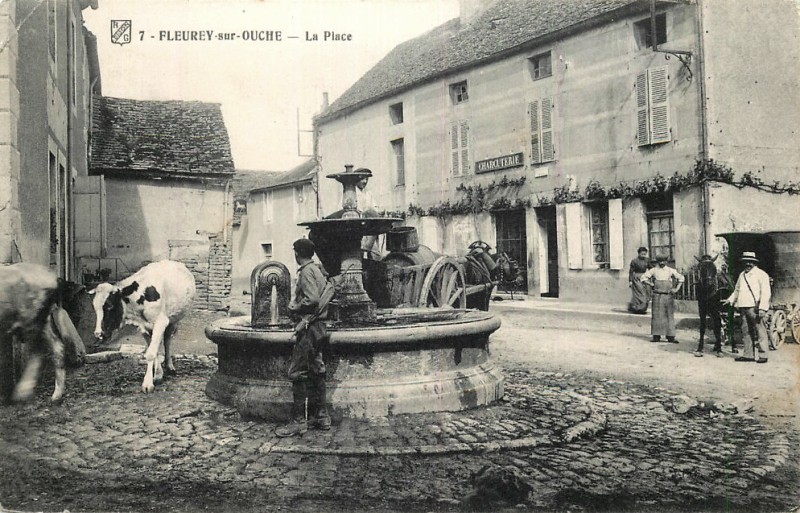 Fleurey-sur-Ouche (Côte d'Or) La place de la fontaine CPA