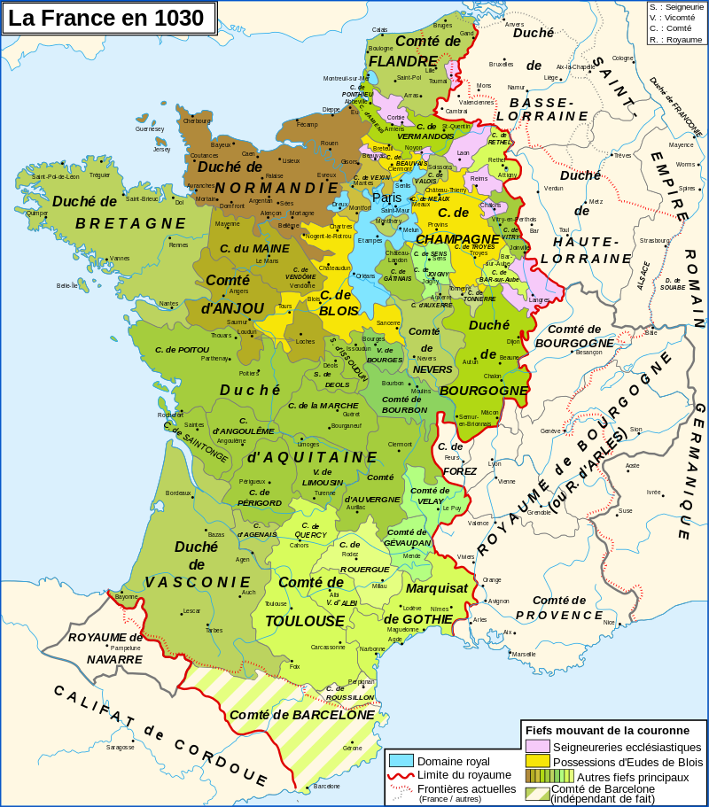 La France en 1030 (comté de Blois et de Champagne en jaune)