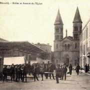 Avenue de l'église et halle, cpa 