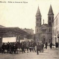 Avenue de l'église et halle, cpa 