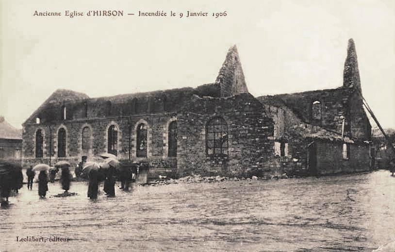 Hirson (Aisne) CPA l'église incendiée en 1906