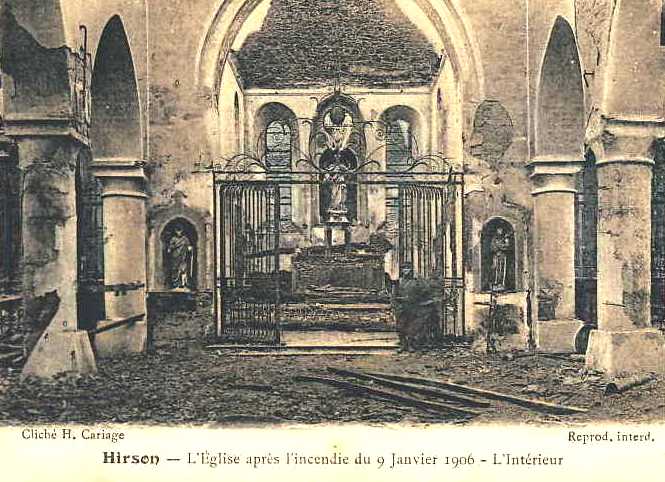 Hirson (Aisne) CPA l'église incendiée en 1906