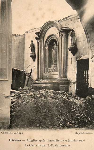 Hirson (Aisne) CPA l'église incendiée en 1906