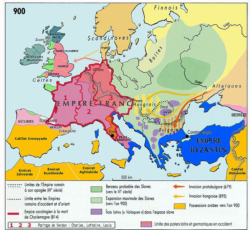 L'Europe en 900, après le partage de Verdun de 843