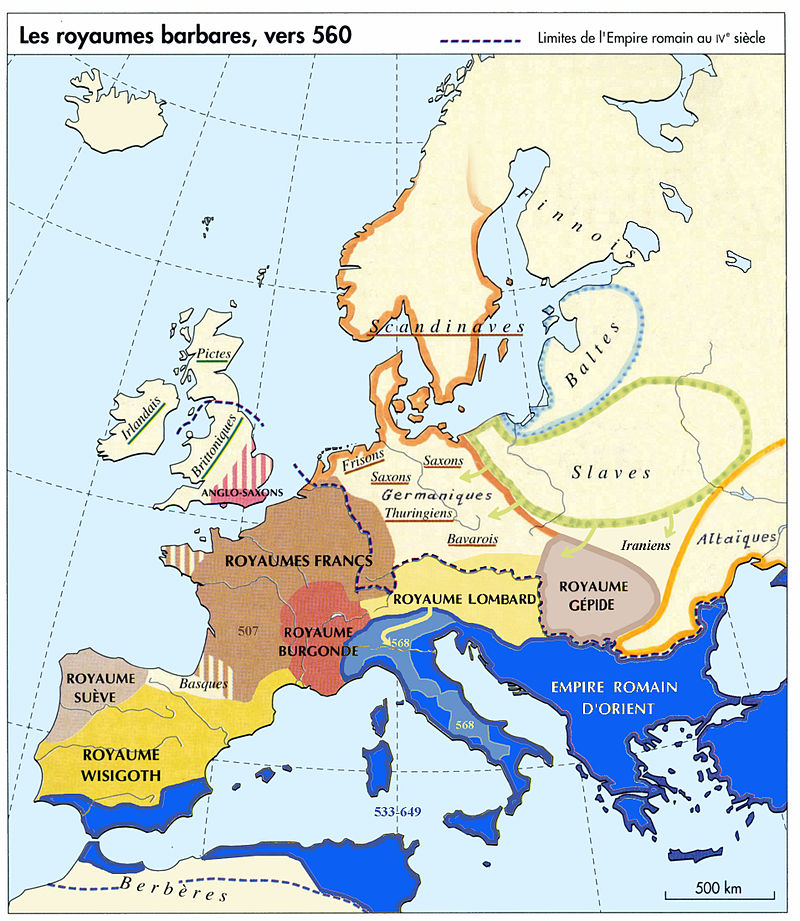 L'Europe vers 560, royaumes Barbares