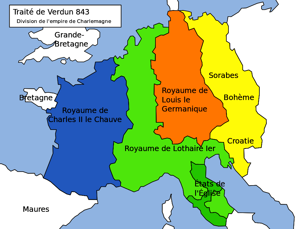 La division de l'Empire de Charlemagne en 843