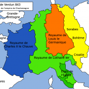 La division de l'Empire de Charlemagne en 843