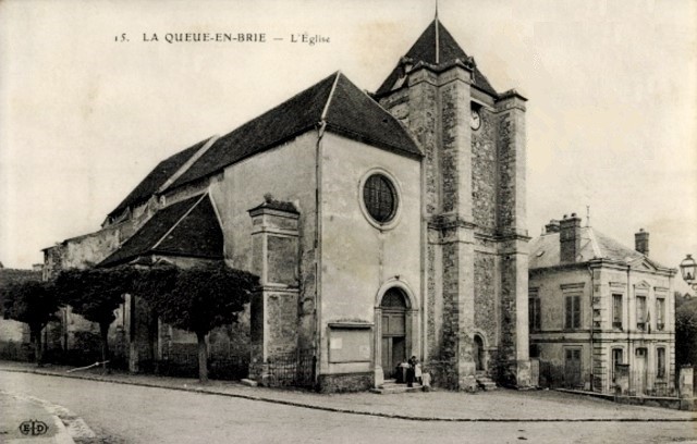 La queue en brie val de marne l eglise saint nicolas et la mairie cpa