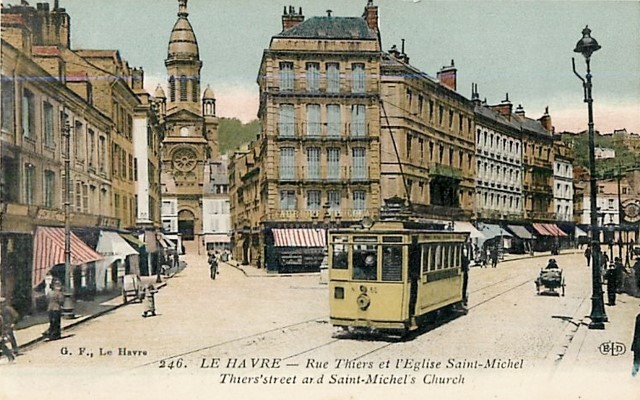 Le havre seine maritime l eglise saint michel et la rue thiers cpa