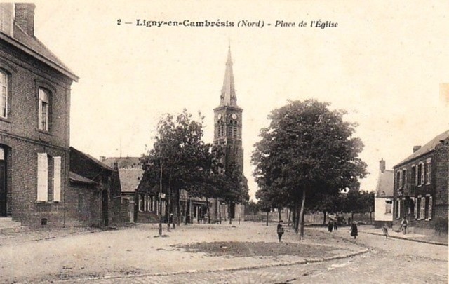 Ligny en cambresis 59 la place de l eglise cpa