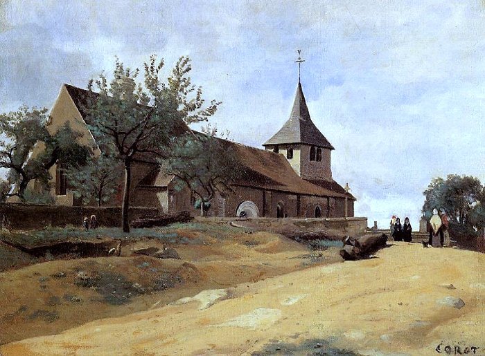 Lormes (Nièvre) L'église Saint-Alban en 1841, peinture de J.B. Corot