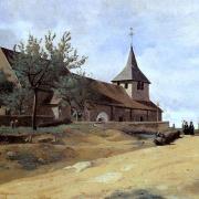 Lormes (Nièvre) L'église Saint-Alban en 1841, peinture de J.B. Corot