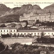 Menton 06 le winter palace et la gare cpa