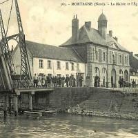 Mortagne du nord 59 la mairie l eglise et le pont cpa