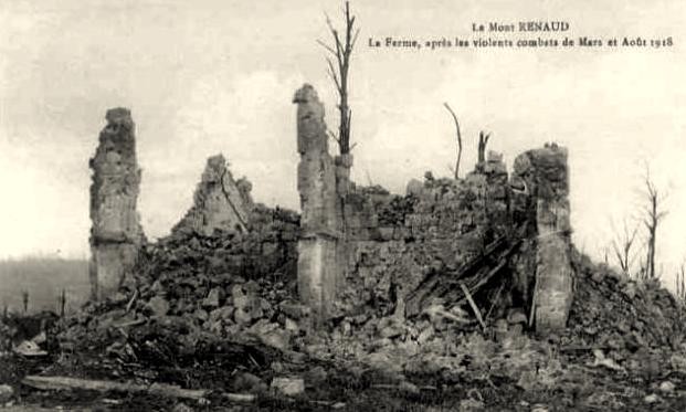 Noyon oise cpa 1918 mont renaud ruines de la ferme