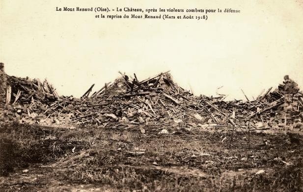 Noyon oise cpa 1918 mont renaud les ruines du chateau