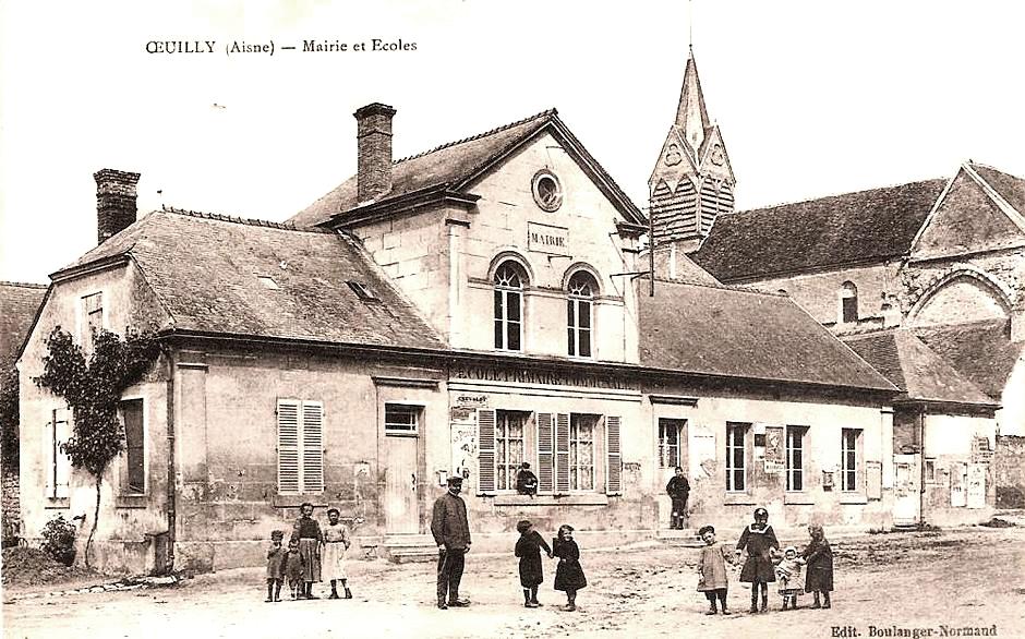 Oeuilly (Aisne) CPA mairie, école, église Saint Rémi