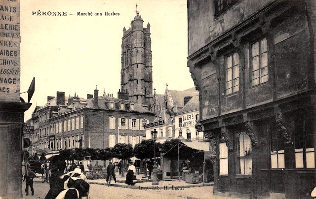 Peronne somme le marche aux herbes cpa