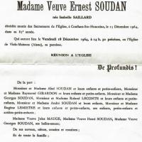 Augustine Isabelle Saillard, faire part décès 1964 