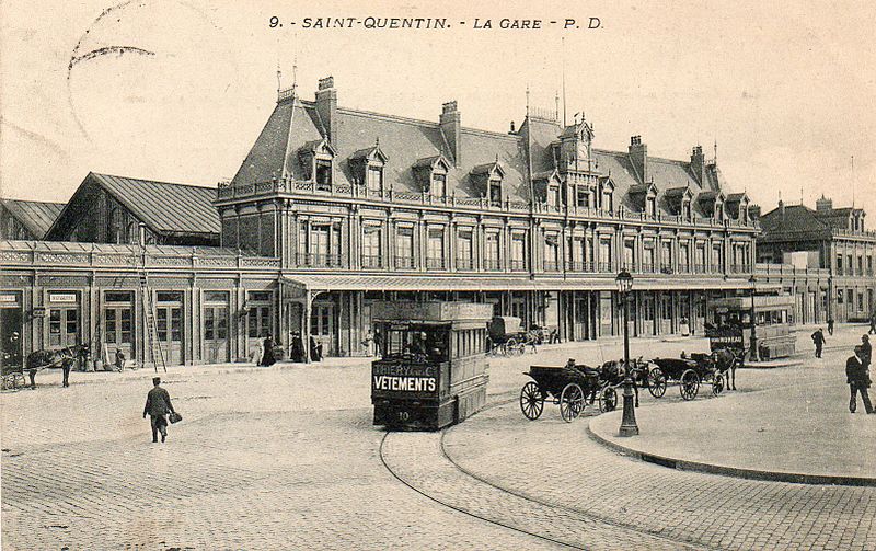 Saint-Quentin (Aisne) CPA  la gare tramway en 1906