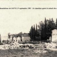Le cimetière après les inondations de 1907 (cpa)