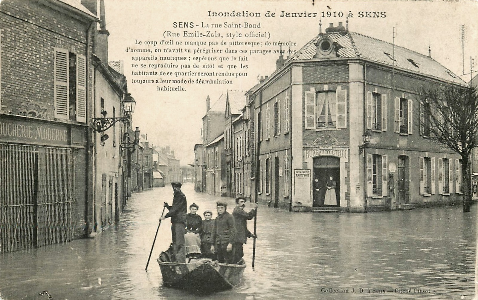 Sens (89) Le bureau de l'Octroi, inondations 1910 CPA