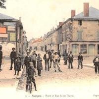 Suippes 51 la rue saint pierre et le pont cpa