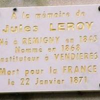 Vendières (Aisne) Plaque à la mémoire de Jules Leroy