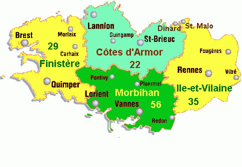 Carte bretagne avec departements