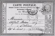 Carte postale de 1873 a 15 cts