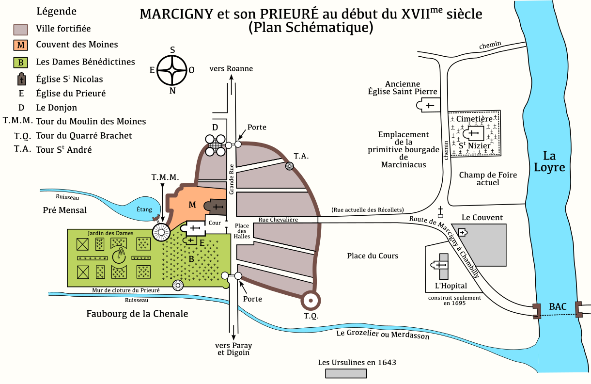 Marcigny 71 plan du pieure au xviieme siecle