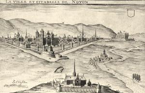 Noyon oise cpa abbaye de benedictins saint loup gravure